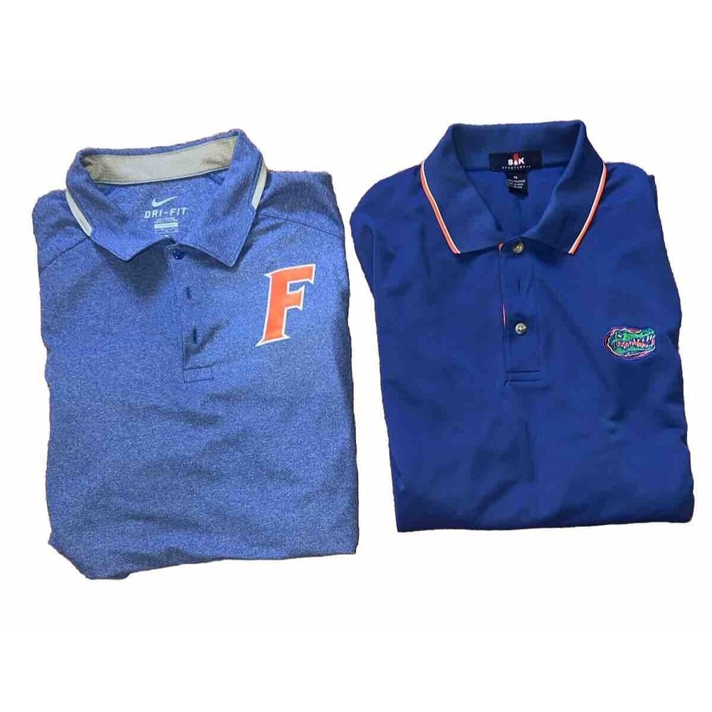 2 Florida Gators Polo Golf Shirt Mens Size XL Blue Orange Short Sleeve